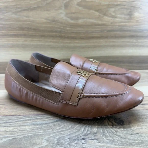 Tory Burch Moc Toe Loafers Flats Womens 7.5 M Royal Tan Leather - Picture 2 of 12